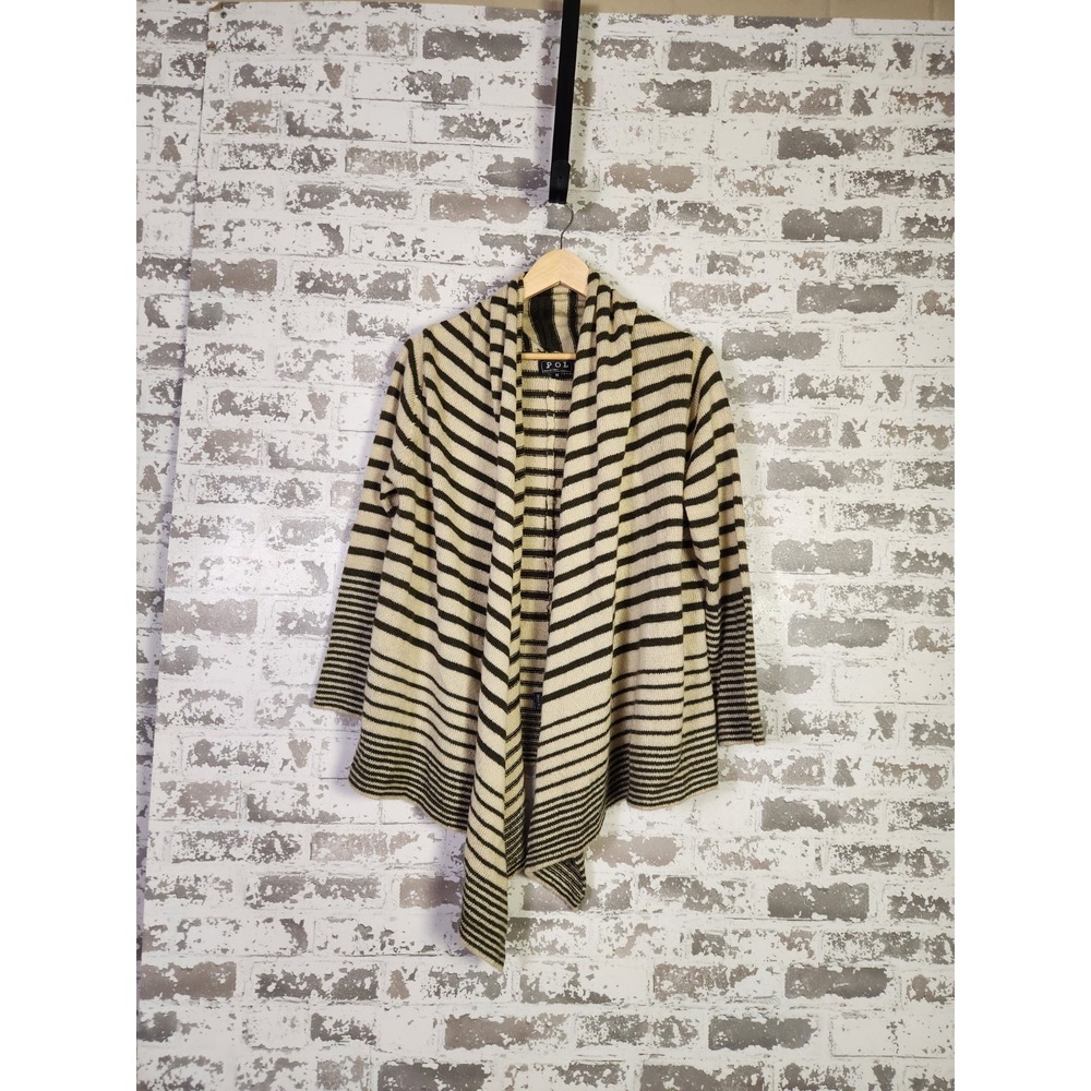 POL Olive Stripe Cardigan Size Medium Oversize Indie Forest Boho Drapey Waterfal